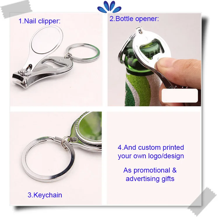 Cheap Custom Gifts Nail Clippers Key Chain Printing Logo Key Ring With Bottle Opener Nail Clipper