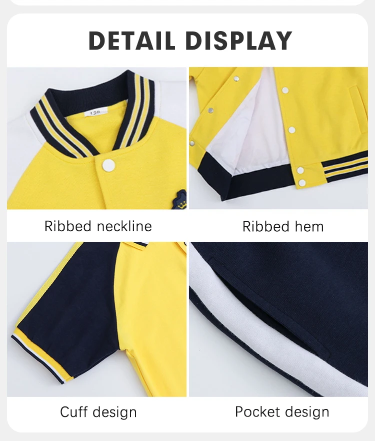 School Uniform Manufacturer Custom Printing Yellow Kids 4 Pieces Tracksuits Sportswear Uniform