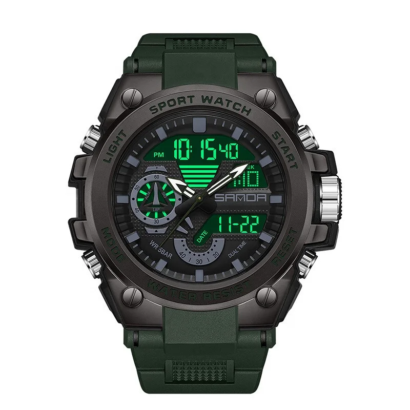 Sanda 3302 Analog Digital Movement Wrist Calendar Watch 2023 New Arrival Model Waterproof Outdoor Sports Men Alarm Wristwatch
