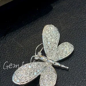 9K-18K Gold Butterfly Brooch for Women, Full Lab-Grown Diamond Inlay, Elegant Floral Pin, Custom Jewelry Gift