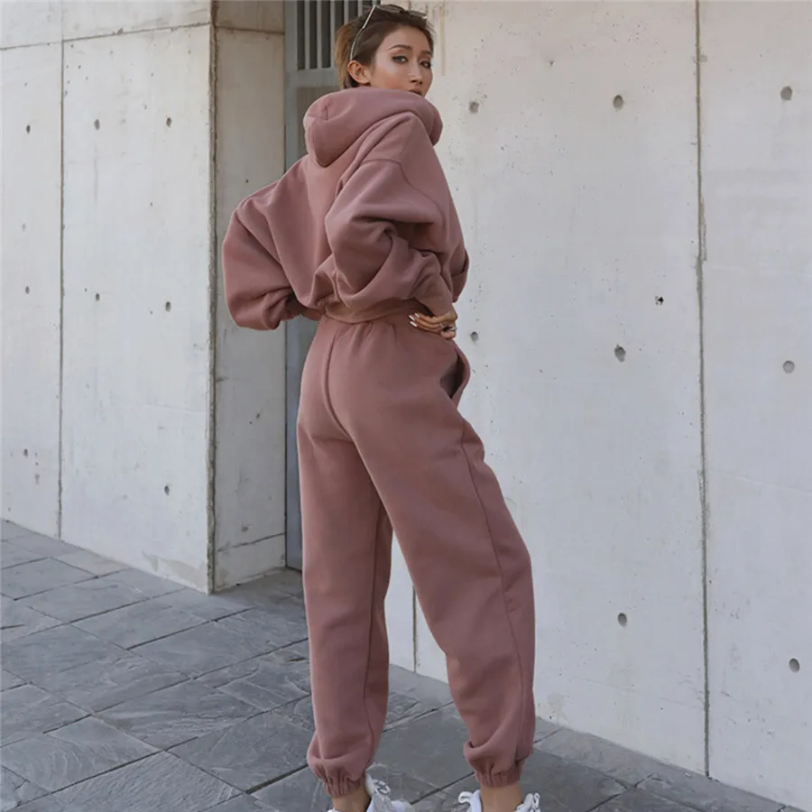 Autumn Hooded Terry Casual Solid Color Sweatshirt and Long Pants Sports Two-Piece Set OD detail