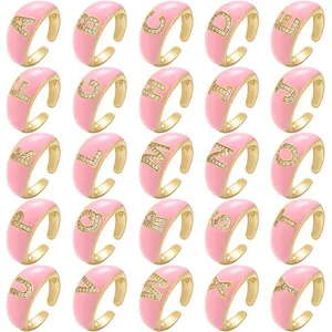 Adjustable Colorful Opening Men's Stainless Steel Ring Customized 26 English Letter Enamel & Cubic Zirconia Sale Fesale Jewelry