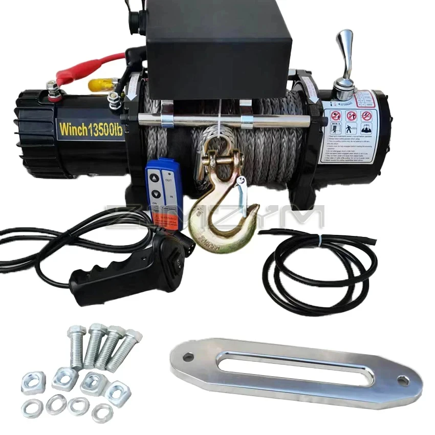 13500lbs 12v/24v Electric Winch With Remote Control For Car Trailer Ropes Towing Strap Atv Truck