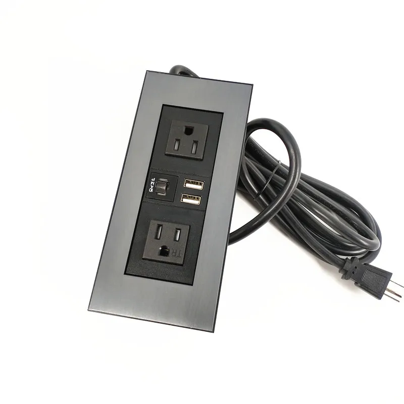US Power Recessed Desk Top Mounted Electrical Socket Outlet Flush Mount with 2 Outlets 2 USB Charging for Office Furniture
