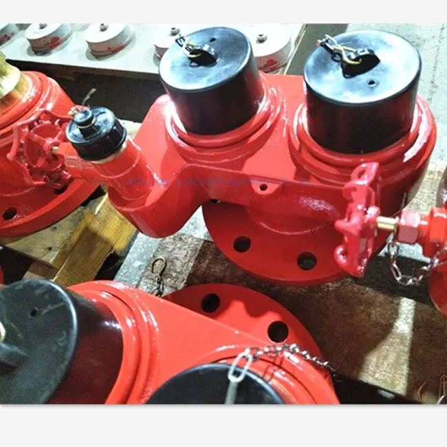 2Way Breeching Let Valve Fire Hydrant Valve Fire Hose Fire Hydrant Splitter  Valve ,2X2.5" BS With Plastic Cap 4"flange, Brass ,