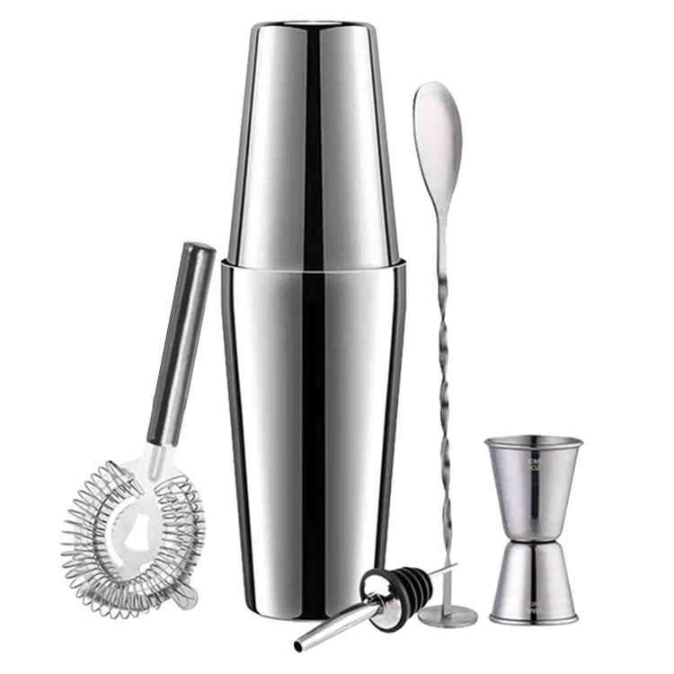 Factory Direct Eco-Friendly Luxury Stainless Steel Wire Drawing Process 700/600ml 600/450ml Bar Tool Shaker Boston Wine with Custom Logo
