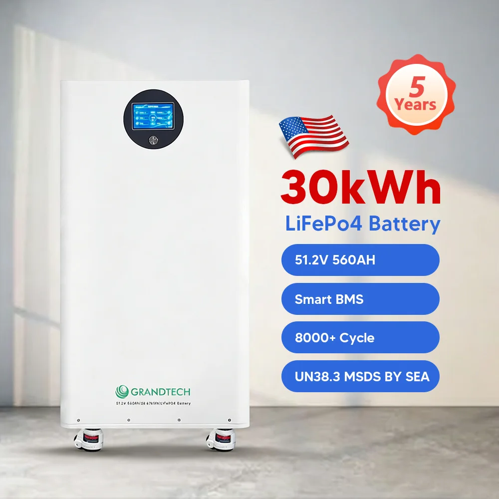 GRANDTECH US STOCK Solar 30kWh 200Ah Lithium Ion Batteries Pack 48v LiFePO4 Powerwall Battery 8000 Cycles Warranty  5 Years