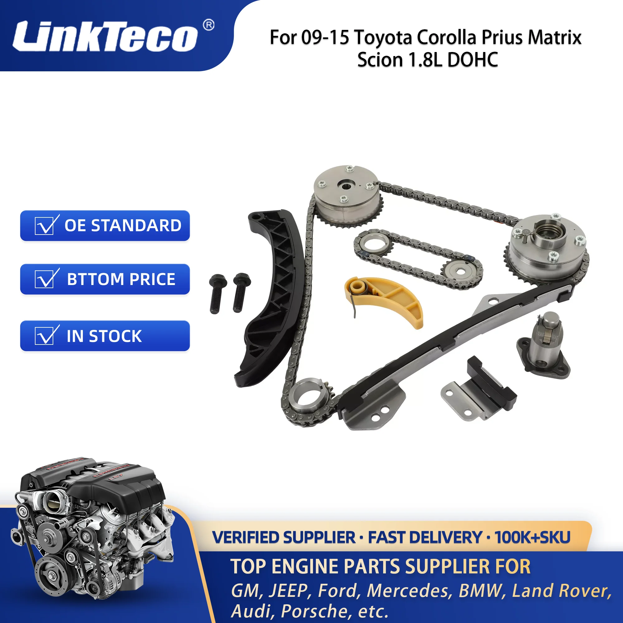 130700Y020 Timing Chain Kit with 2PCS Intake & Exhaust VVT Gear Sprocket for Corolla 2009-2015 Prius Scion 1.8L 1ZR 2ZR