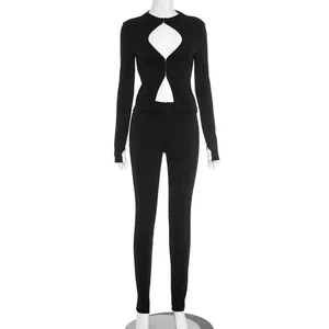 Dropshipping 2026 Wholesale Clothing Woman Two Piece Jogging Wear Hollow Out Tracksuit Women's Sets