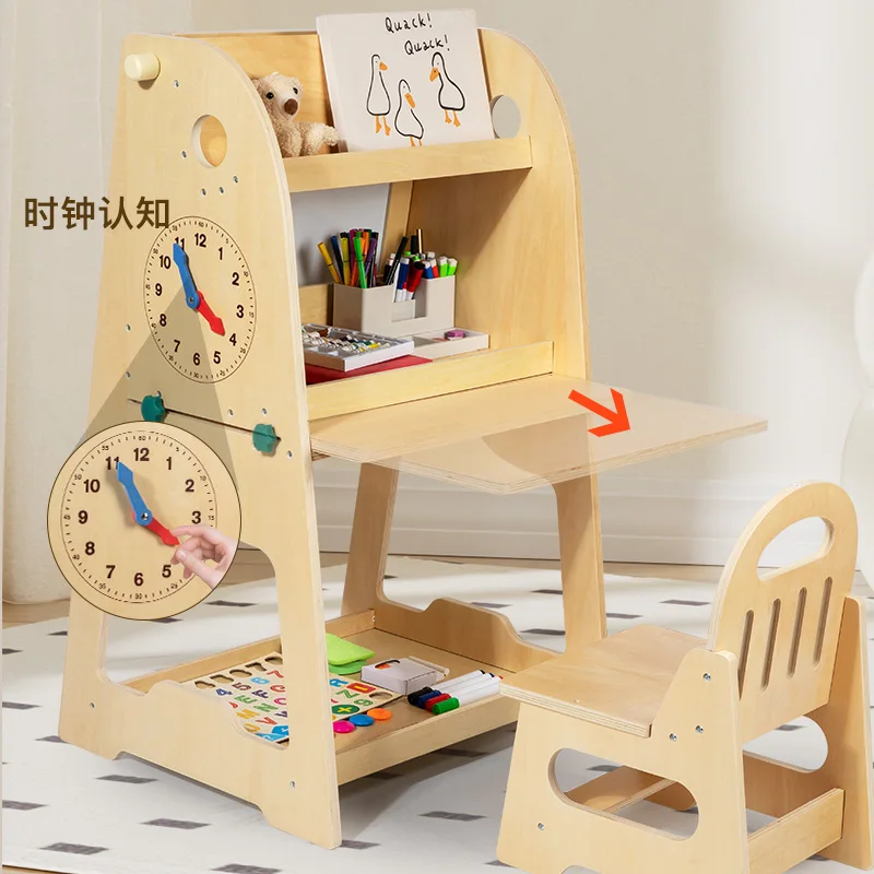 2 in One Wooden Blackboard Drawing Board with Chair Set for Kids