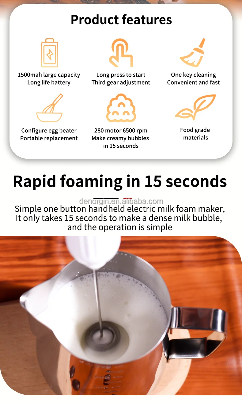 1500 Mah Handheld Electric Blender Coffee Milk Frother Instant