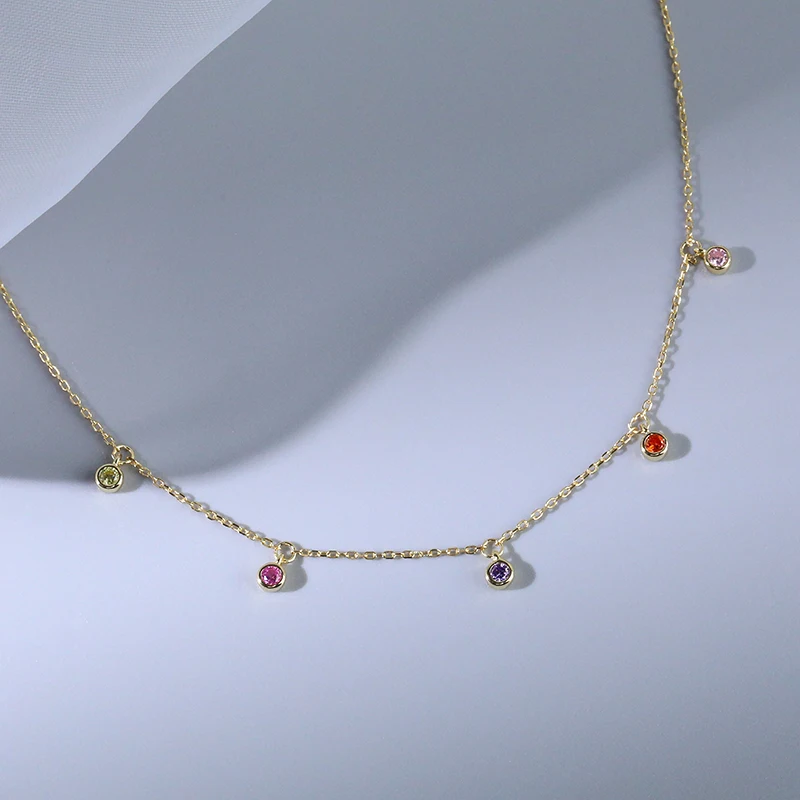 Минималистичное Трендовое ожерелье с фианитами серебро 925 пробы позолоченное цветное циркониевое колье чокер для женщин ювелирные