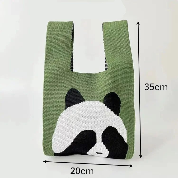 product small folding style multi use shopping tote bag custom cartoon patterns knitted fabric bag-6