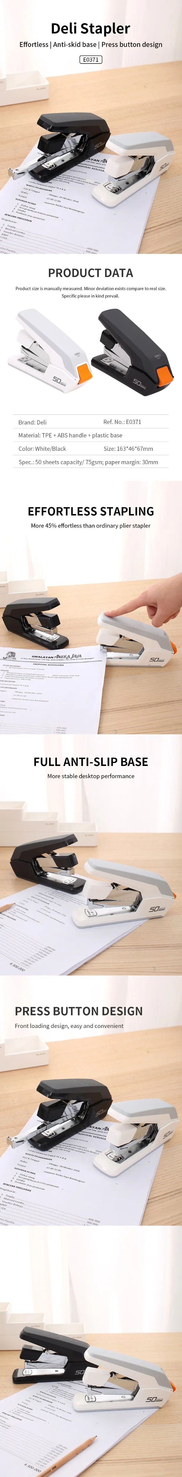 Deli 0371 Heavy Duty Stapler Effortless Paper Stapling Machine 50 Sheet