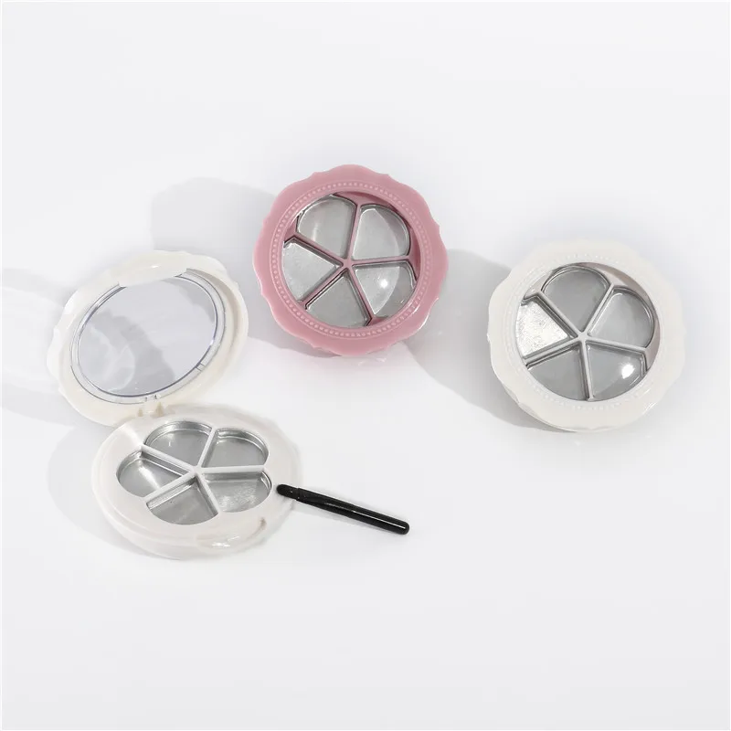 Flower Shape 5 Components Double Layer with Brush and Aluminum Palette Lipstick case with Mirror Eyeshadow Compact Palette
