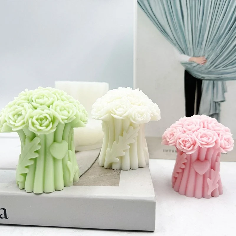 3D Silicone Mold for DIY Aromatherapy Candle Cake Tools-Rose Bouquet Plaster Gift Decoration Ornament in Plant Shape supplier