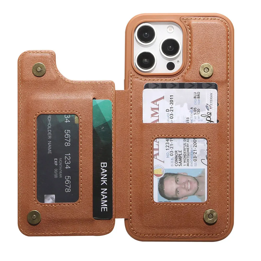 product laudtec leather holder phone cases for iphone air 17 16 pro max flip wallet card clip case simple business back cover sjk1100-3