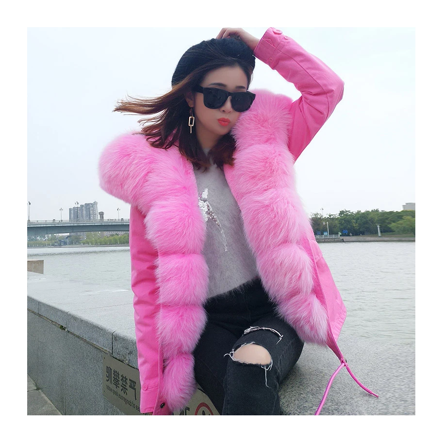 Drop Ship Maomaokong Oversize Fox Fur Hood Parka Coat Real Rabbit
