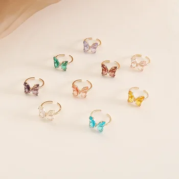 Wholesale Fashion Women Jewelry Colorful Crystal Dainty Butterfly Rings Butterfly Adjustable Rings For Women