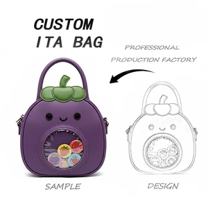 Custom Low MOQ Grape Fruits Shape Ita Bag Manufacturer Shoulder Transparent Bags with Anime Pin Display in Alien Shaped Designs