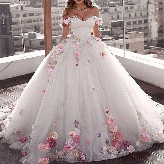 Mumuleo Pink Off Shoulder 3D Applique Quinceanera Dresses Elegant Tulle Prom Dress  Banquet Party Dress Custom Made Sweet 15