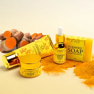 Custom Turmeric Whitening Brightening Face Skin Care Set Hydrate Glow Nourish Wash Moisturizer Serum