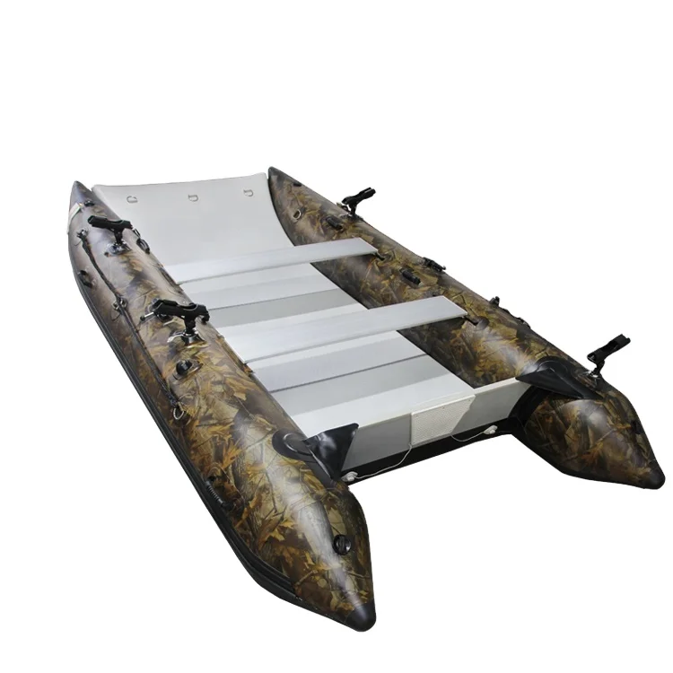 Catamaran gonflabil de înaltă calitate, podea moale Airmat. Nouă culoare de camuflaj. Barcă de viteză pentru catamaran