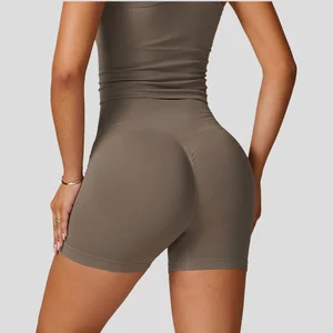 2026 Wholesale Custom High Waist Tummy Control Fitness Pants Slimming Yoga Shorts Elastic Waist Closure Solid Strength Training