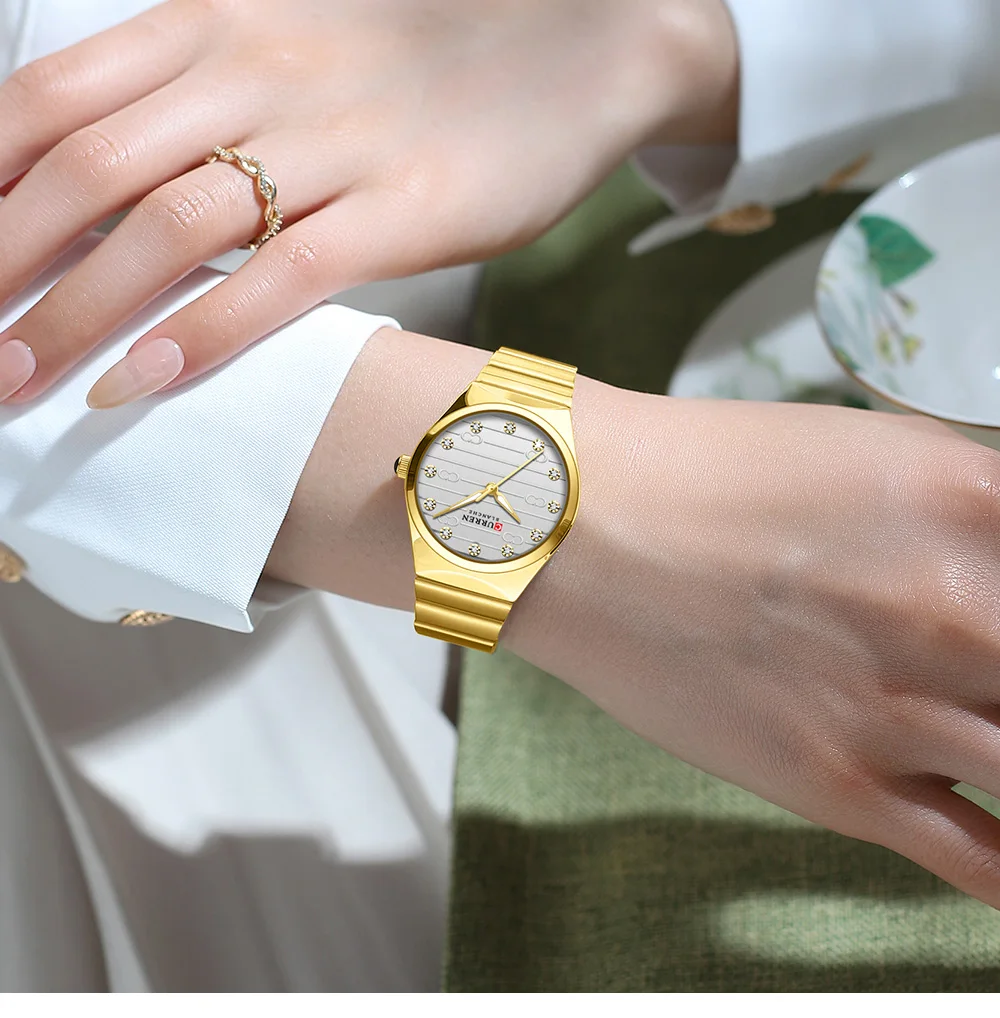 CURREN 9110 Luxury Stainless Steel Watches Female Classic Round Dial Quartz Watch Women Business Wristwatches Wrist Watch