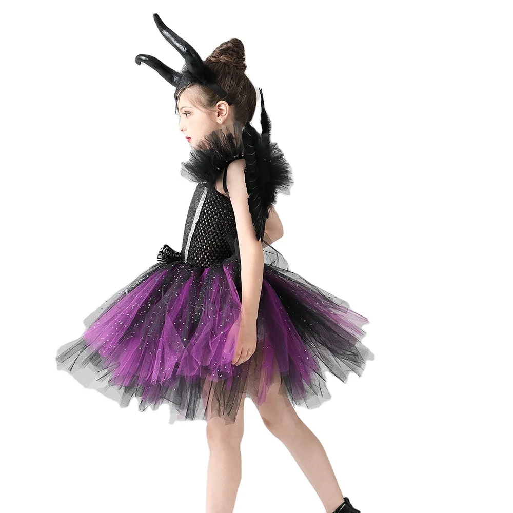 Dark Angel Costume Dress Wing Girls Evil Cosplay Outfits Clothes Baby Scary  Halloween Dress for Performance Carnival Disguise