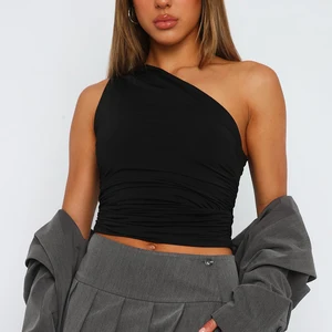 Factory High Quality Custom One Shoulder Sleeveless tank Top Tshirts Slim Fit Women Crop Plain t Shirt