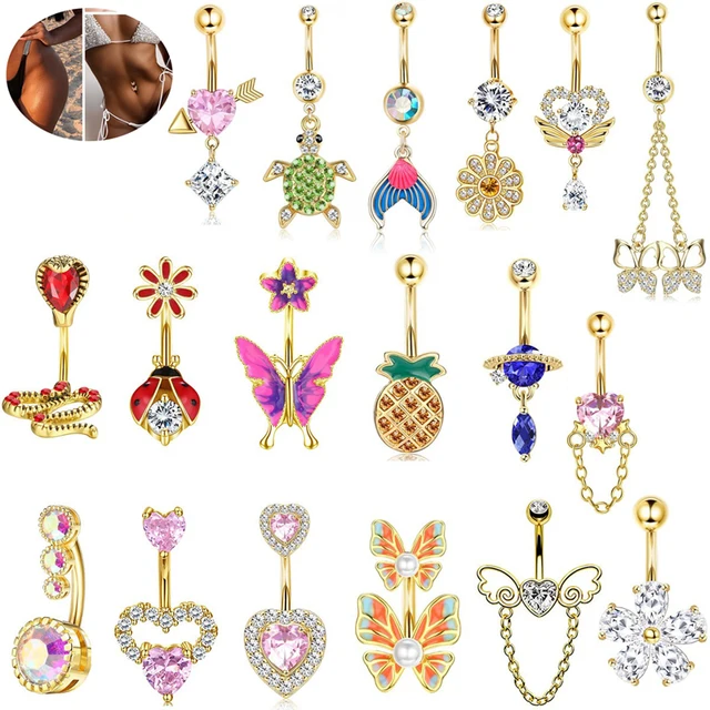 Fashion sales of simple stainless steel navel ring peach heart zircon navel button planet navel nail piercing jewelry