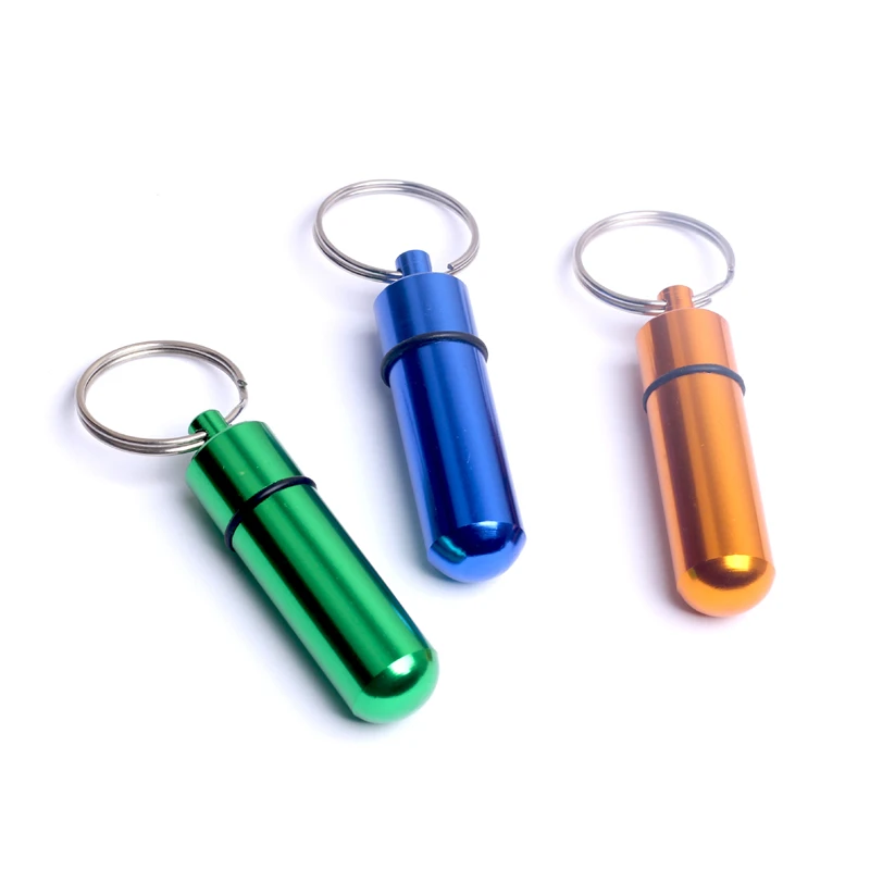 Waterproof Metal Easy to Take Right Angle Cap Pill Case Keychain with 1aser Engrave Logo