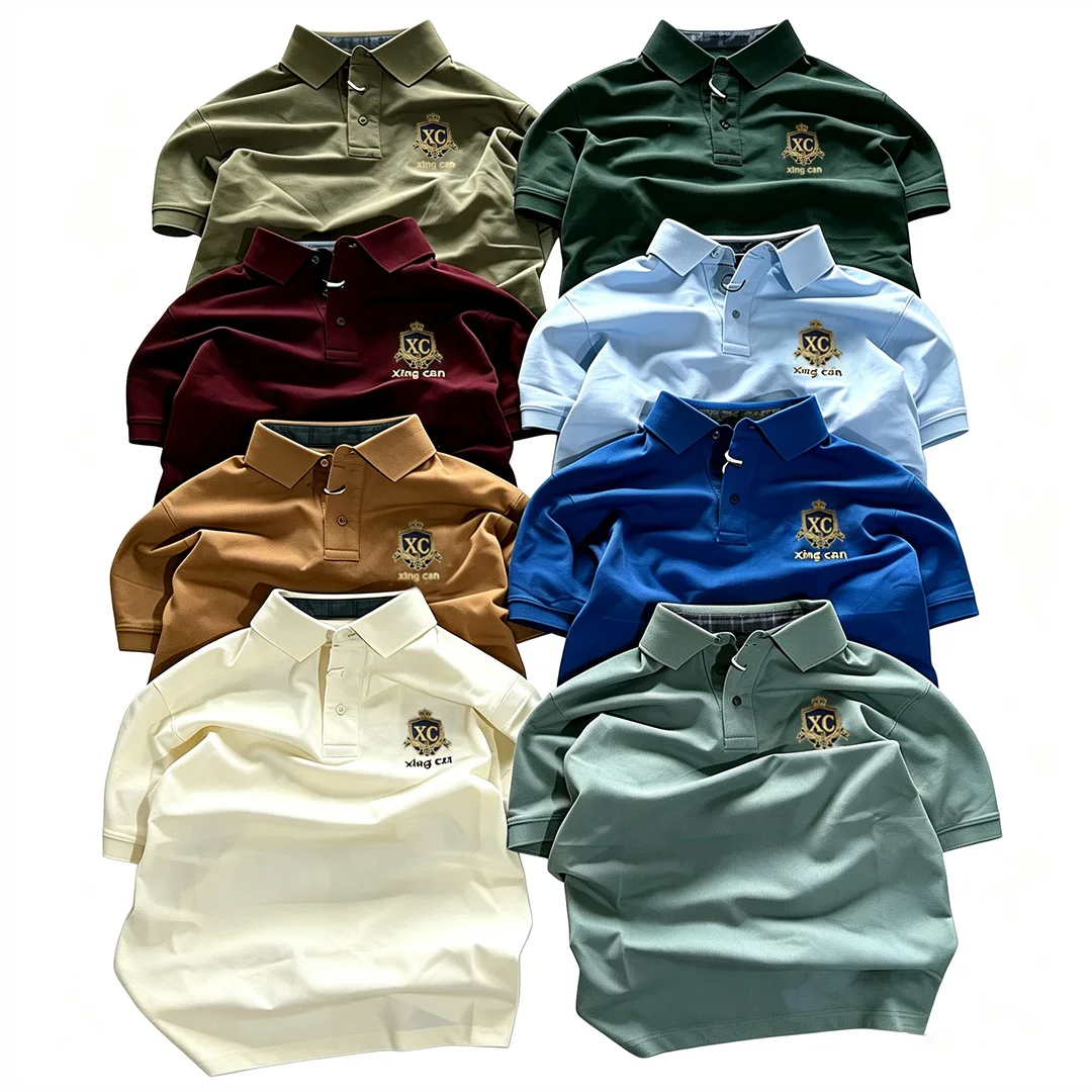 Hoë gehalte 100% sy cotton pasgemaakte borduurde logo Paul-styl mans premieums kortmou-borsie, asemende informele borsie