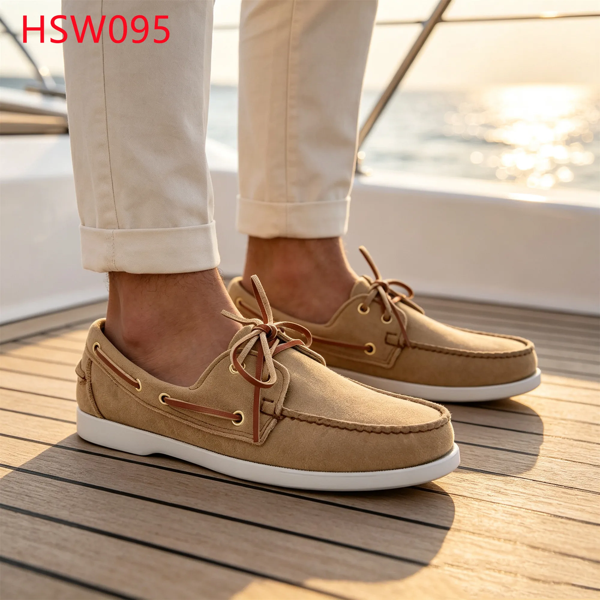 LXG,Coastal Vacation Non-marking Sole Hua Singh Boat Shoes Sand/black/blue Color Soft Moccasin Shoes with Brass Eyelets HSW095