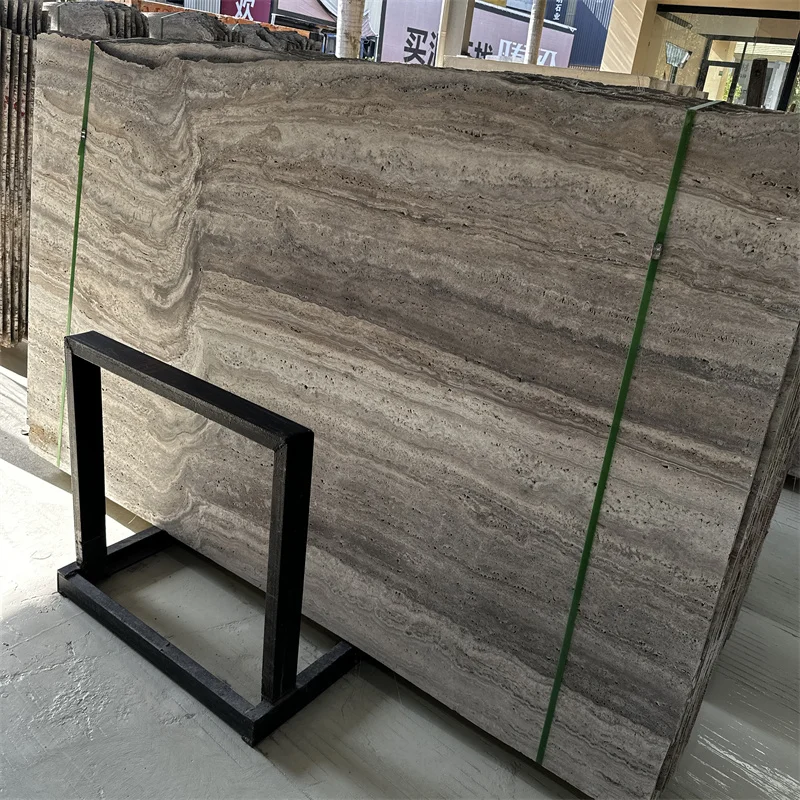 PAIA Stone Handcrafted Wabi-Sabi Silver Travertine Table with Natural Organic Texture for Modern Interiors and Living Spaces.