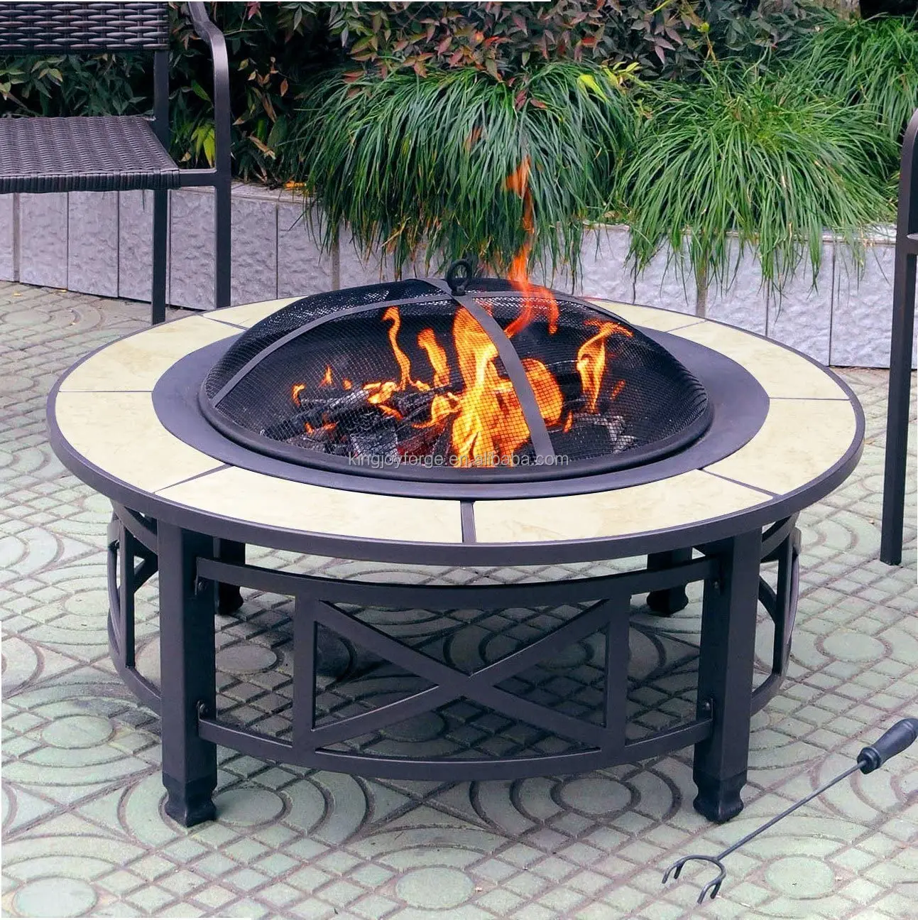 Ceramic Tile Table Top Fire Pit With Bbq Grill And Cooler Buy Table