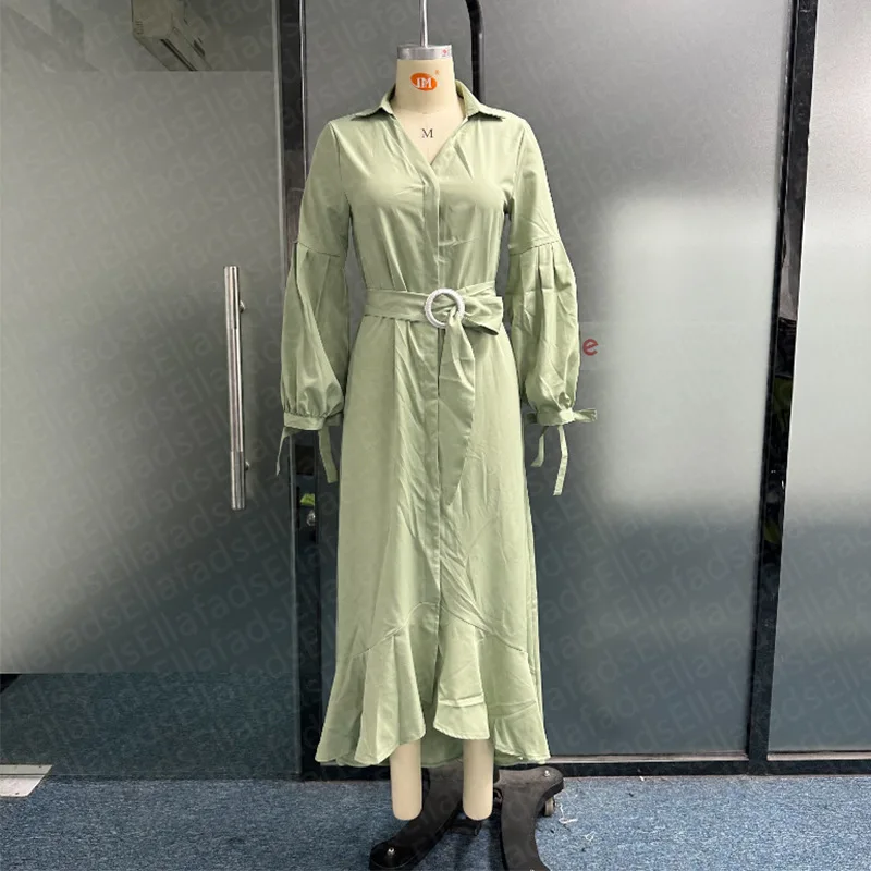 Women Modest Ruffle Dress Belted Pocketed Long Sleeve Loose Vestidos New  Elegant A-line Party Dresses| Alibaba.com