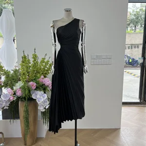 Custom Made One Shoulder Cutout Pleated Evening Cocktail Party Dress Asymmetric Hem Party Gown