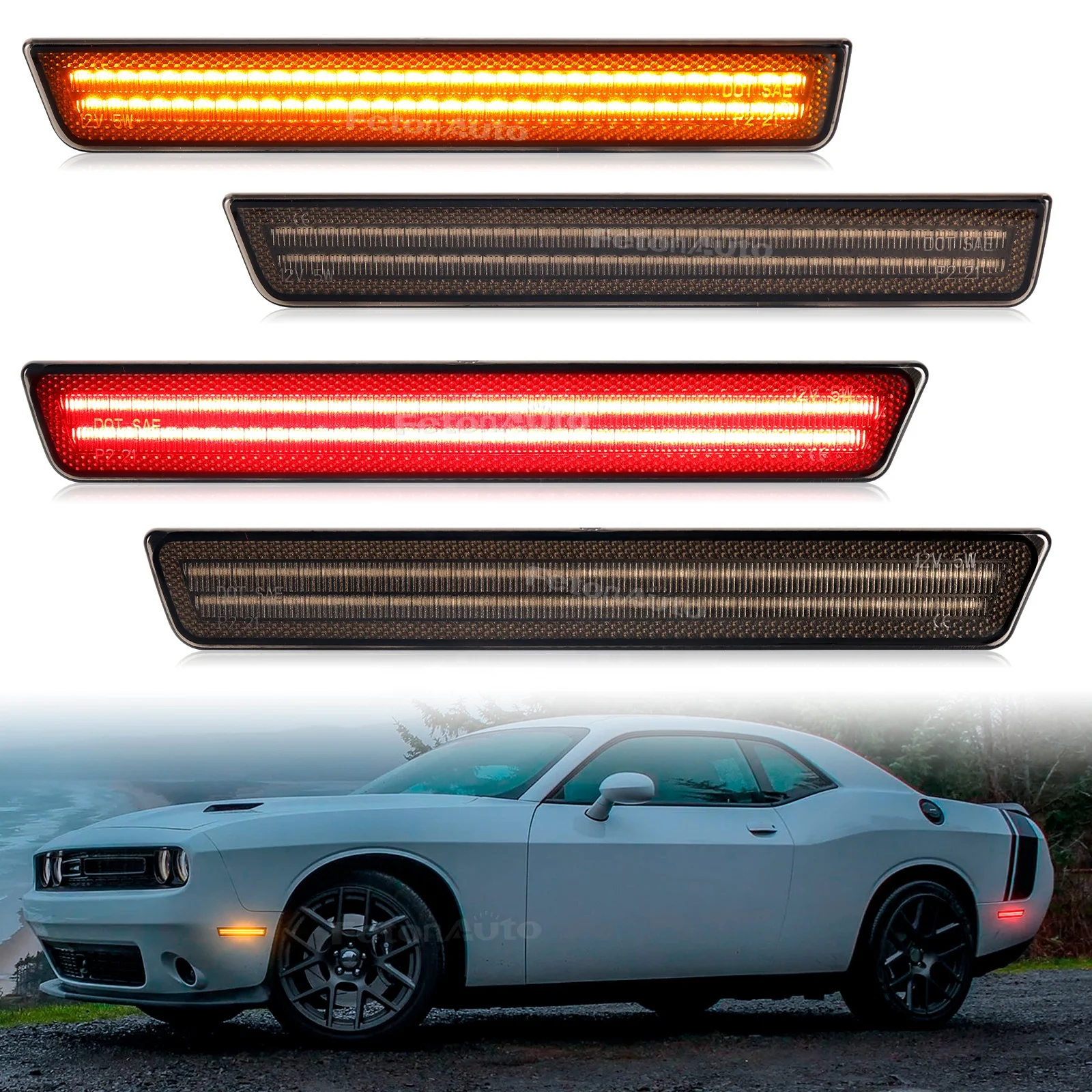 Epartsgogo Front Bumper Side Marker Lights – Clear Lens Chrome Housing – 2008-2014 Dodge Challenger Pair