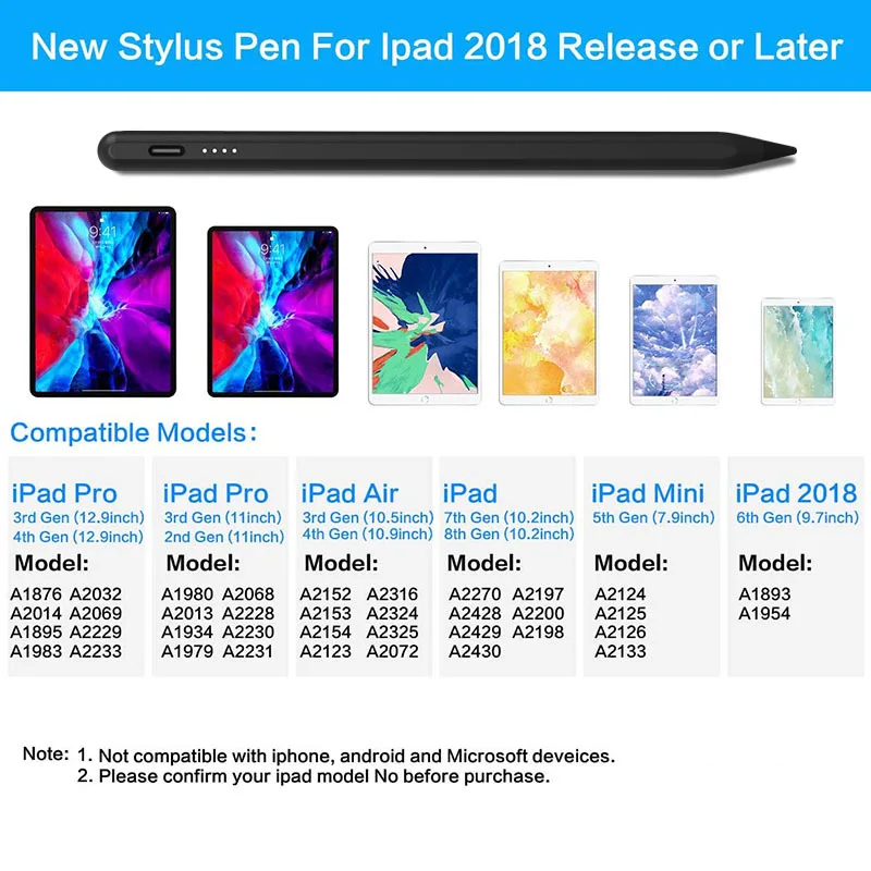 Стилус активный для планшета Apple Pencil, стилус для сенсорного экрана iPad Pro Air Mini 2018 2020 2021 2022