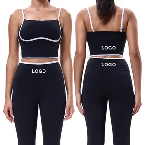 ODM OEM High Quality Custom Logo Women's Gym Sport Wear Fitness Workout Yoga Set Breathable Sports Bra Legging Striped Wholesale