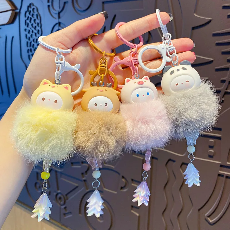 PUFFY KEY CHAIN SERIES ４種セット 新品未使用品 Fur Fluffy Heart Keyring Plush Ball Key Chains Handbag Hanging