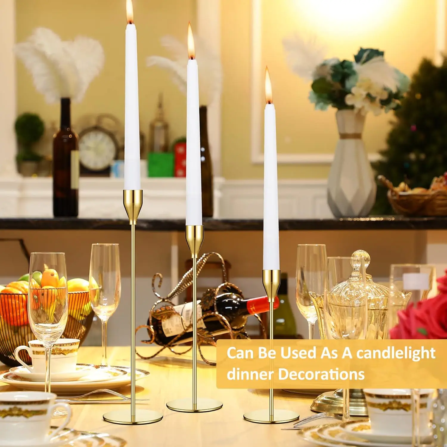 Set of 18 High Quality Modern Gold Indoor Tall Thin Metal Taper Candle Holders for Wedding Table Centerpiece Decorative