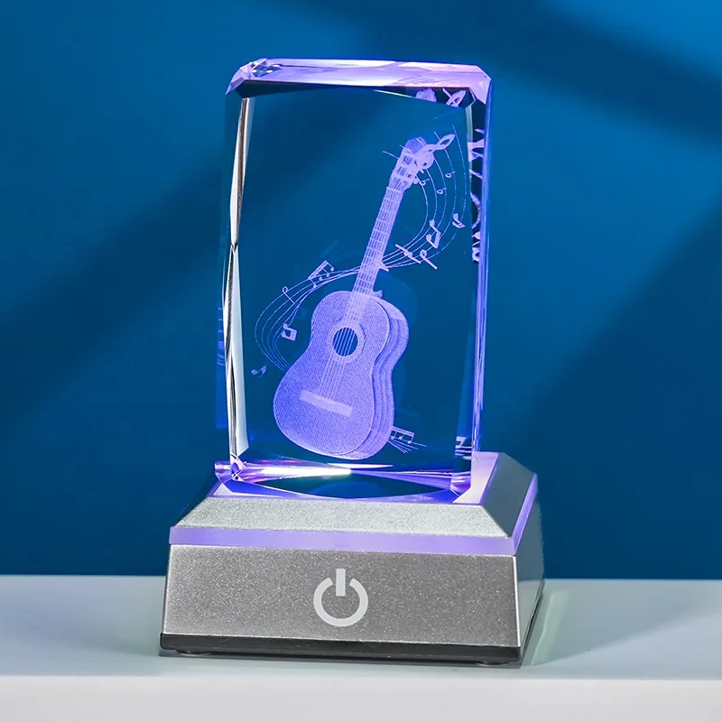 Wholesale  3D laser crystal cube Crystal Guitar Music Festival Souvenir Gifts