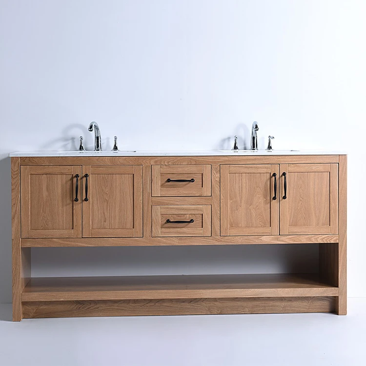 Modern Design Double Sink Bathroom Vanity Factory Price Solid Wood Furniture