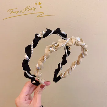 Tracy & Herry 2022 Newest Woman Pearl Fabric Luxury Headband Hair Band Crystal Bridal Hairbands Ladies Hair Accessories