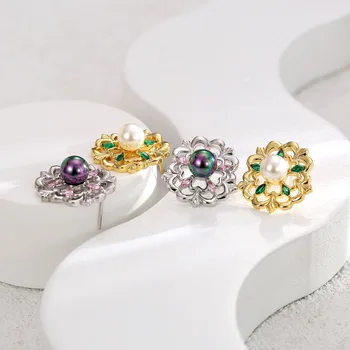 National Style Explosion Retro Court Earrings Wild Openwork Flowers Pearl Jewelry Gold Plated Wholesale