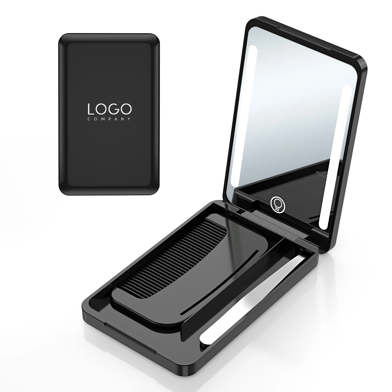 Logo Custom Portable Makeup Mirror With Hair Brush and Tweezer LED Rechargeable Makeup Mirror