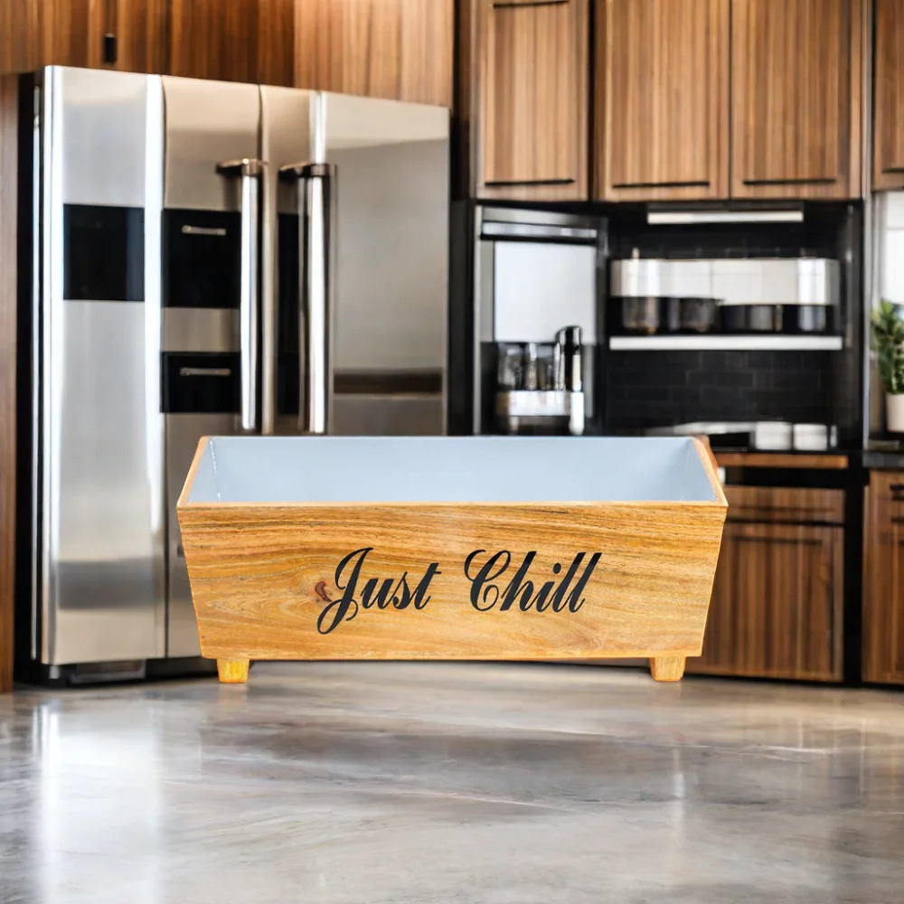 Custom Rustic Wood Trough Wine Chillers For Ice Mold Square Wine Beer